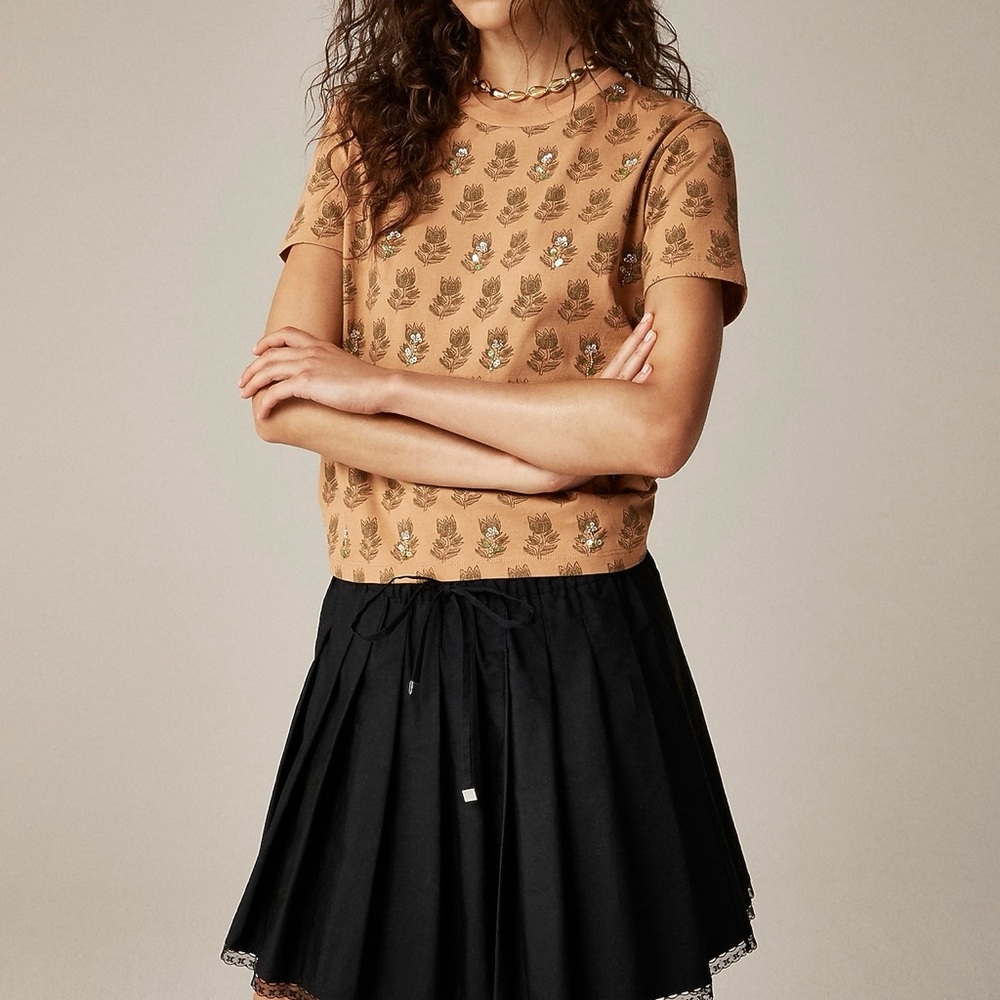 J Crew Collection embellished tonal tulip block print Jersey Top Women’s Small - Picture 3 of 8